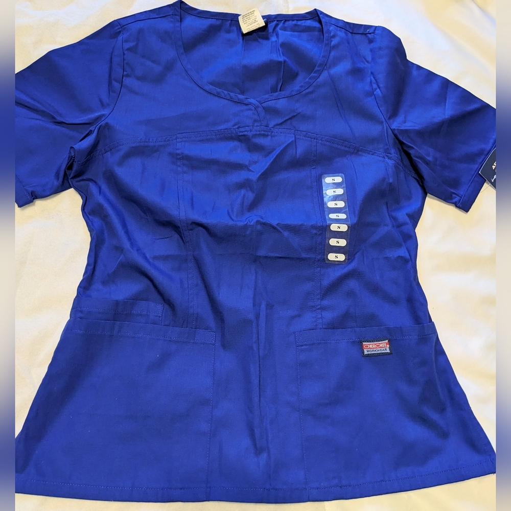 Cherokee Workwear Galaxy Blue Short Sleeve Scrub Top